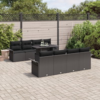 vidaXL Trädgårdsoffset med kudde med lagring 9 pcs Svart Poly rattan