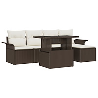 vidaXL Trädgårdsoffset med kudde med lagring 6 pcs Brun Poly rattan