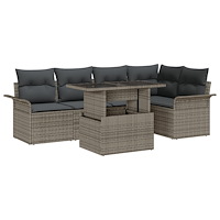 vidaXL Trädgårdsoffset med kudde med lagring 6 pcs Grå Poly rattan