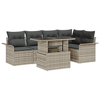 vidaXL Trädgårdsoffset med kudde med lagring 6 pcs Ljusgrå Poly rattan