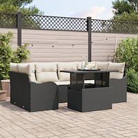 vidaXL Trädgårdsoffset 7 pcs Svart 100 x 55 x 73 cm Poly rattan
