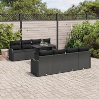 vidaXL Trädgårdsoffset 9 pcs Svart 100 x 55 x 73 cm Poly rattan