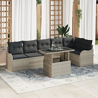 vidaXL Trädgårdsoffset 7 pcs Ljusgrå 100 x 55 x 73 cm Poly rattan