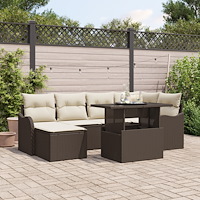 vidaXL Trädgårdsoffset med kudde med lagring 7 pcs Brun Poly rattan