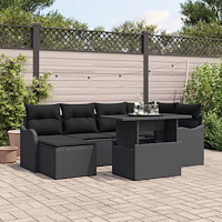 vidaXL Trädgårdsoffset med kudde med lagring 7 pcs Svart Poly rattan