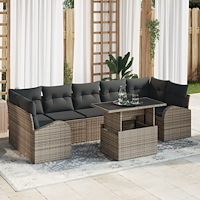 vidaXL Trädgårdsoffset Manuell 8 pcs Grå 100 x 55 x 73 cm Poly rattan