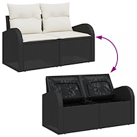 vidaXL 9 Delar Trädgårdsoffasett med Kuddar Svart Poly Rattan