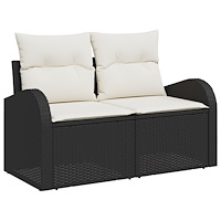 vidaXL 9 Delar Trädgårdsoffasett med Kuddar Svart Poly Rattan