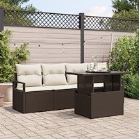 vidaXL Trädgårdsoffset med lagring 5 pcs Brun Poly rattan