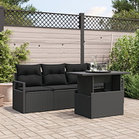 vidaXL Trädgårdsoffset med lagring 5 pcs Svart Poly rattan