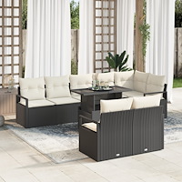 vidaXL 9-delat trädgårdsoff set med kuddar svart poly rattan