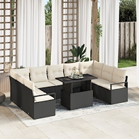 vidaXL Trädgårdsoffset med lagring 10 pcs Svart Poly rattan