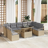 vidaXL Trädgårdsoffset med lagring 10 pcs Beige Poly rattan