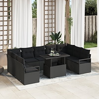 vidaXL Trädgårdsoffset med lagring 10 pcs Svart Poly rattan