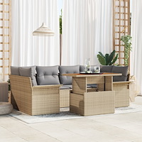 vidaXL Trädgårdsoffset med lagring 7 pcs Beige Poly rattan