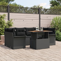 vidaXL Trädgårdsoffset med lagring 7 pcs Svart Poly rattan