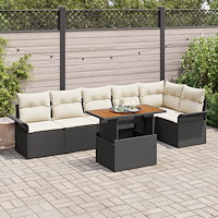 vidaXL Trädgårdsoffset med lagring 7 pcs Svart Poly rattan