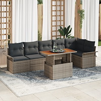 vidaXL Trädgårdsoffset med lagring 7 pcs Grå Poly rattan