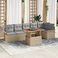 vidaXL Trädgårdsoffset med lagring 7 pcs Beige Poly rattan