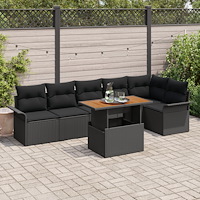 vidaXL Trädgårdsoffset med lagring 7 pcs Svart Poly rattan