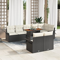 vidaXL Trädgårdsoffset med lagring 9 pcs Svart Poly rattan