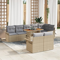 vidaXL 9-delad trädgårdsoffagrupp med dynor beige poly rattan