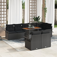 vidaXL Trädgårdsoffset med lagring 9 pcs Svart Poly rattan