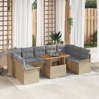 vidaXL Trädgårdsoffset med lagring 10 pcs Beige Poly rattan