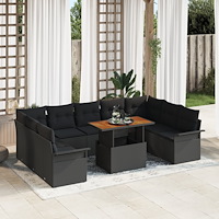 vidaXL Trädgårdsoffset med lagring 10 pcs Svart Poly rattan