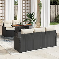 vidaXL 6-delars Trädgårdsoffaset med Kuddar Svart Poly Rattan, vidaXL 2-sits Trädgårdsoffa med Förvaring & Kuddar Svart Poly Ra...