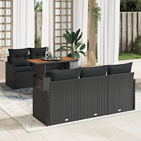 vidaXL 6-delars trädgårdsoffset med kuddar svart poly rattan, vidaXL 2-sits trädgårdsoffa med förvaring och kuddar svart poly r...