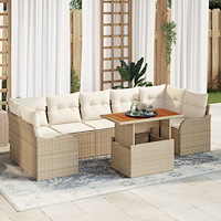 vidaXL 8-delars Trädgårdsofaset med Kuddar Beige Poly Rattan