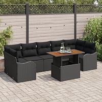 vidaXL Trädgårdsoffset med lagring 8 pcs Svart Poly rattan