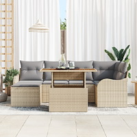 vidaXL 7-delat trädgårdsoffa-set med kuddar Beige Poly Rattan, vidaXL 2-sits trädgårdsoffa med förvaring & kuddar Beige Poly Ra...