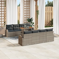 vidaXL 9-delat Trädgårdssoffset med Kuddar Grå Poly Rattan, vidaXL 2-sits Trädgårdssoffa med Förvaring & Kuddar Grå Poly Rattan