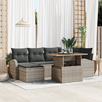 vidaXL 7-delad trädgårdsoff-set med kuddar Grå Poly Rattan, vidaXL 2-sits trädgårsoffa med förvaring & kuddar Grå Poly Rattan