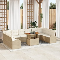 vidaXL 11-delad Trädgårdsoffuppsättning med kuddar Beige Poly Rattan