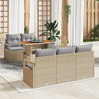 vidaXL 6-delars trädgårdsoffset med kuddar Beige Poly Rattan