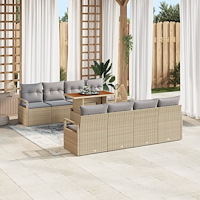 vidaXL 9-delad trädgårdssoffa med kuddar beige poly rattan