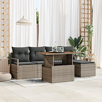 vidaXL 6-delat trädgårdsssofa set med kuddar Grå Poly Rattan