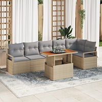 vidaXL Trädgårdsoffset med lagring 7 pcs Beige Poly rattan