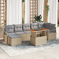 vidaXL 8-delad trädgårdsoffagrupp med kuddar Beige Poly Rattan, vidaXL 2-sits trädgårdsoffa med förvaring & kuddar Beige Poly R...