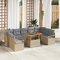 vidaXL 10-delars trädgårdsofa set med kuddar beige poly rotting, vidaXL 2-sits trädgårdsofa med förvaring & kuddar beige poly r...