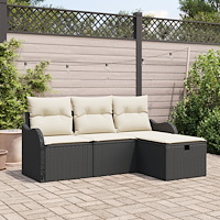 vidaXL 4-delat Trädgårdssoffa Set med Kuddar Svart Poly Rattan, vidaXL 2-sits Trädgårdssoffa med Kuddar Svart Poly Rattan