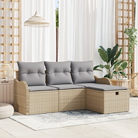 vidaXL 4-delars trädgårdsoffset med kuddar beige polyrotting, vidaXL 2-sits trädgårdsoffa med kuddar beige polyrotting