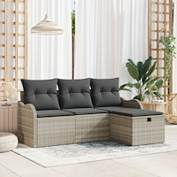 vidaXL 4-delat trädgårdsoffaset med kuddar Ljusgrå Poly Rattan, vidaXL 2-sits trädgårdsoffa med kuddar Ljusgrå Poly Rattan
