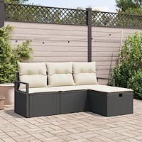 vidaXL 4-delat trädgårdsoffas med kuddar svart poly rattan, vidaXL 2-sits trädgårdsoffa med kuddar svart poly rattan