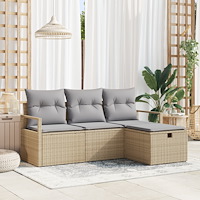 vidaXL 4-delat trädgårdsoffset med kuddar beige polyrotting, vidaXL 2-sits trädgårdsoffa med kuddar beige polyrotting