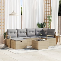 vidaXL 7 Delars Trädgårdsoffaset med Kuddar Beige Polyrotting