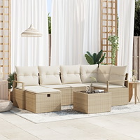 vidaXL 7-delat trädgårdsoff-set med kuddar beige polyrotting, vidaXL 2-sits trädgårdsoffa med kuddar beige polyrotting